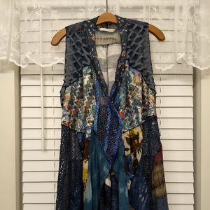 Soft Surroundings Boho Vest in multi color blues and tans
